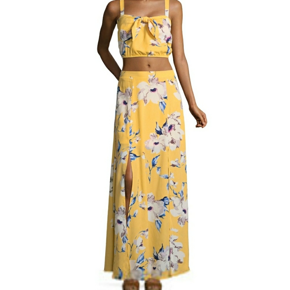 Yellow floral 2 piece maxi dress